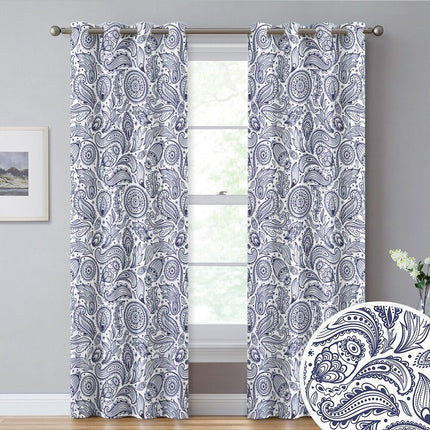 Dekorativ gardin med grått paisleymønster