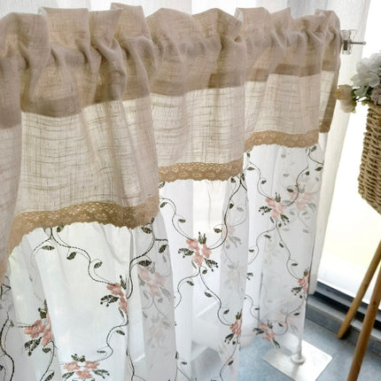 Landlig kjøkkengardin med blomsterbroderi