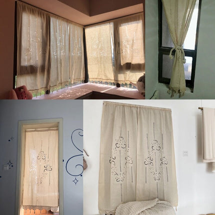 Brodert kjøkkengardin med fine dusker