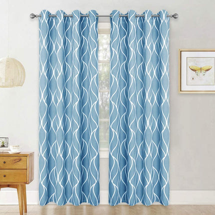 Lyseblå mørkleggingsgardin med bølgemønster