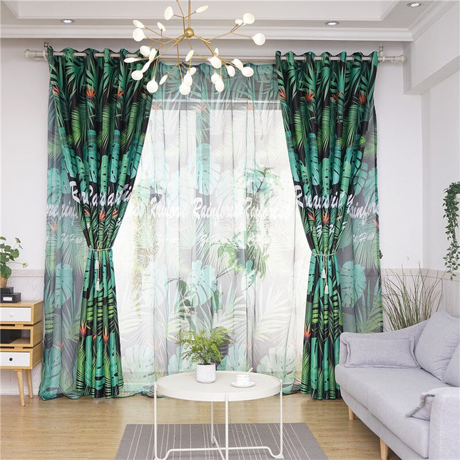 Gardinsett med frodig jungel bladmønster