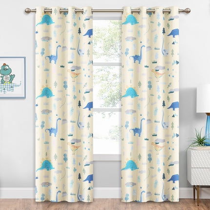 Beige mørkleggingsgardin til barnerom med dinosaurer
