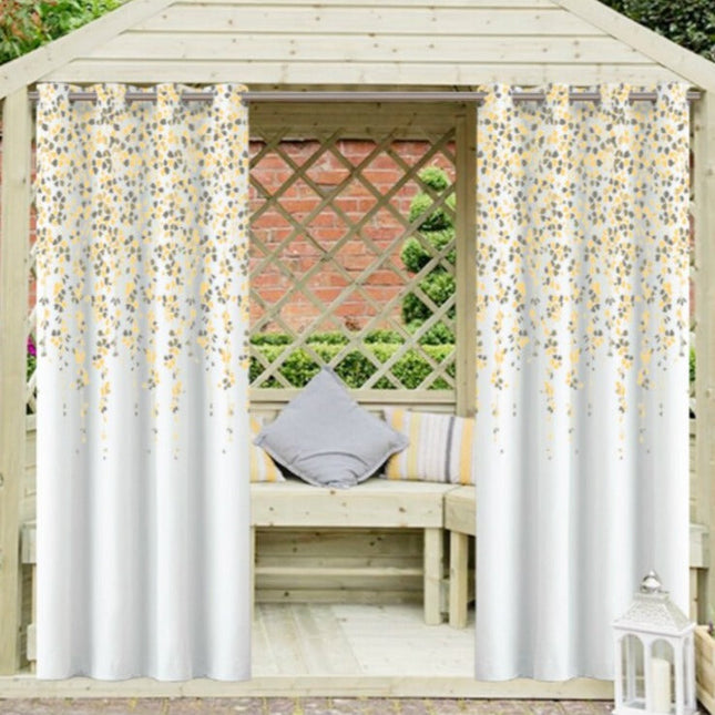 Utendørs gardin med blått blomstermotiv