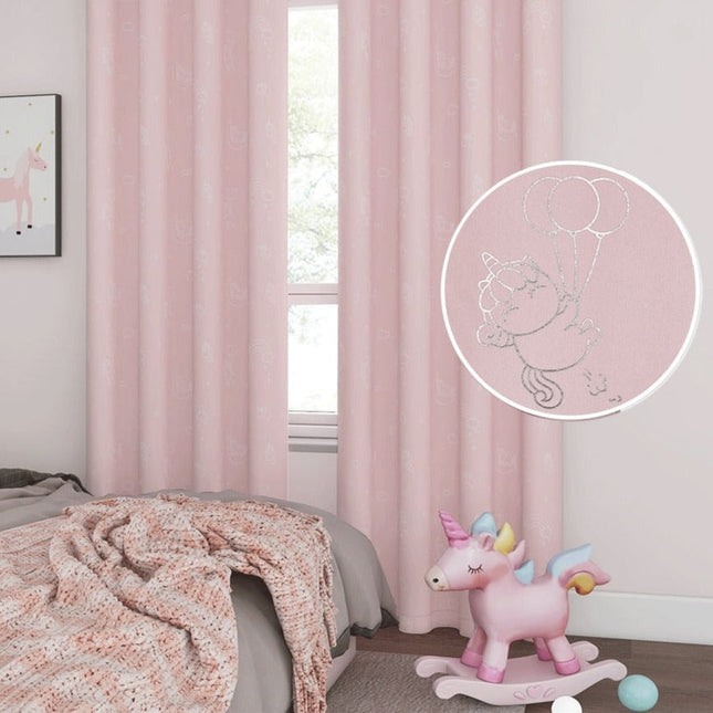 Rosa barneromsgardin Loima med enhjørninger