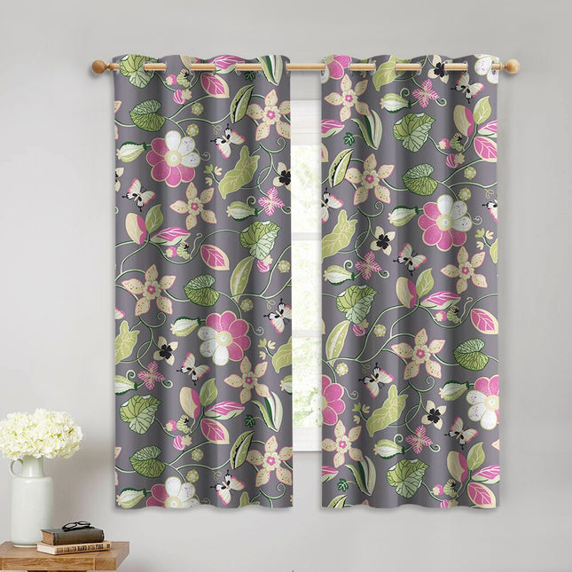 Mørkeblå gardin Odda med blomstermotiv