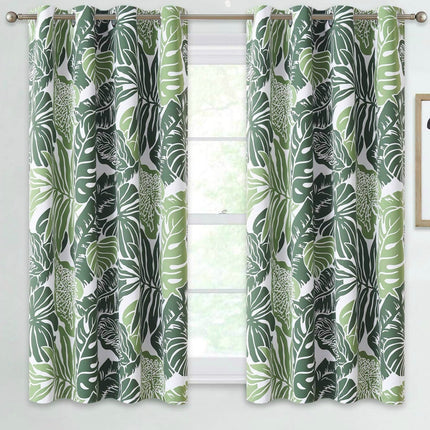 Kort gardin med tropisk bladmønster