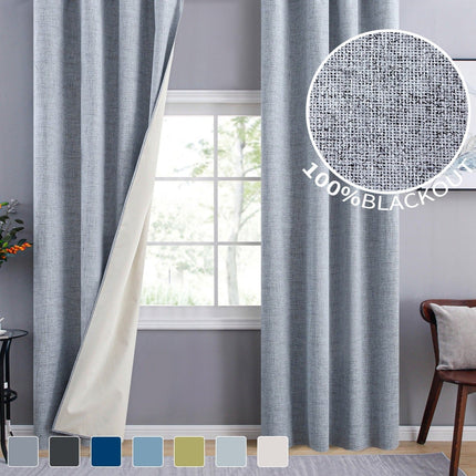 Grå gardin med naturlig linstruktur