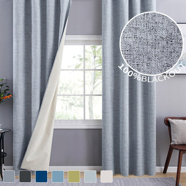 Grå gardin med naturlig linstruktur