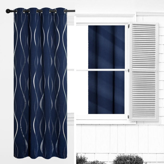 Blå lystett gardin med sølvmønster