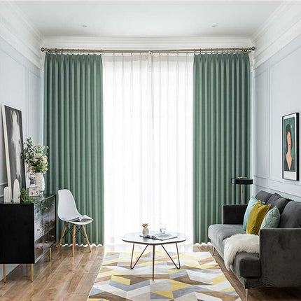 Sjøgrønn lystett gardin med linstruktur