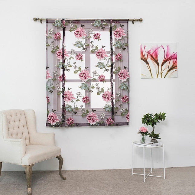 Liftgardin i voile med blomstermønster