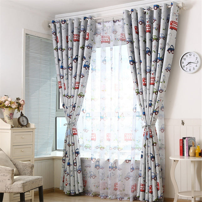 Tynn gardin til barnerom med biler