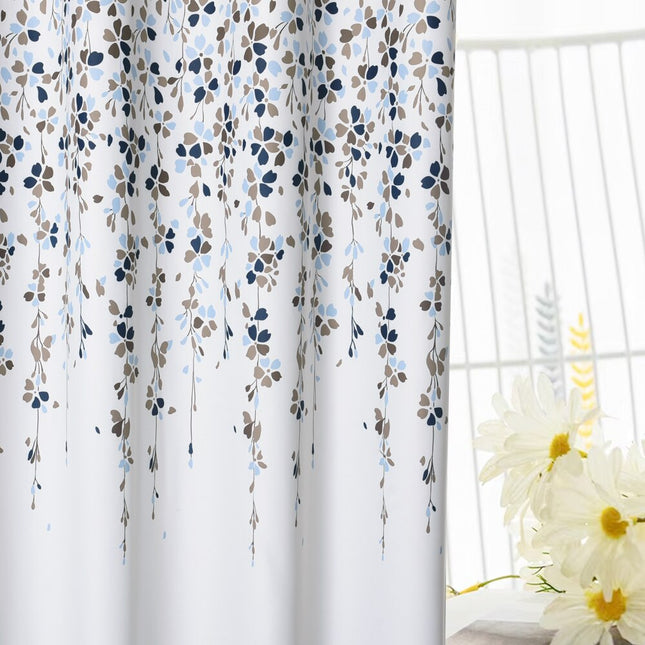 Utendørs gardin med blått blomstermotiv