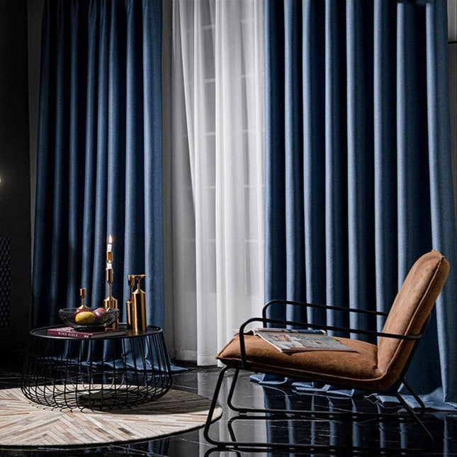 Panelgardin med moderne denim-look stoff