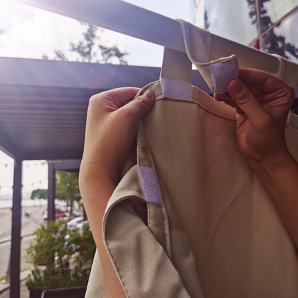 Korallfarget utendørs gardin med hemper