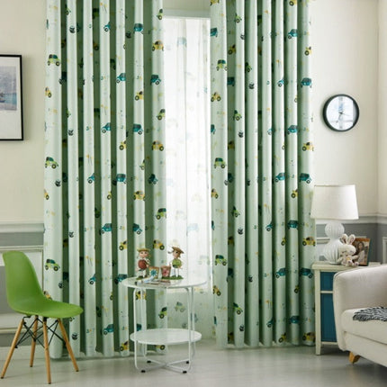 Grønn lystett gardin med bilmønster