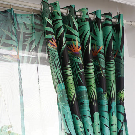 Gardinsett med frodig jungel bladmønster
