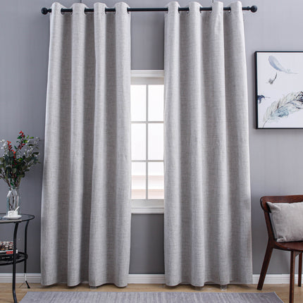 Lysegrå lystett gardin med linstruktur