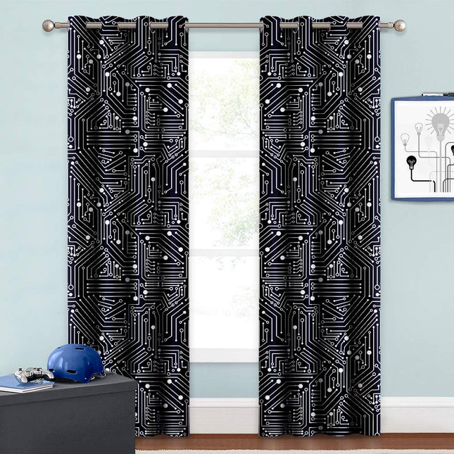 Gardin med kretskortmønster for gutterom