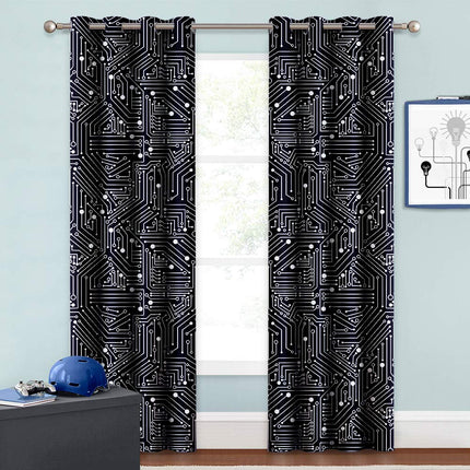 Gardin med kretskortmønster for gutterom