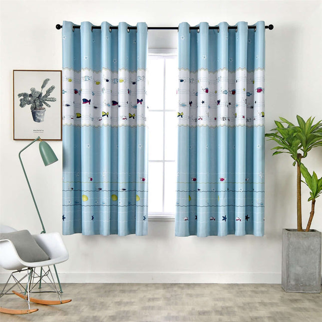 Gardin til barnerom med fiskemotiv