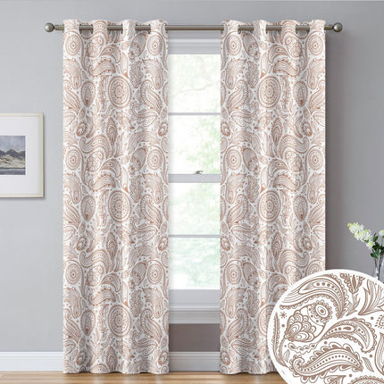 Dekorativ gardin med grått paisleymønster