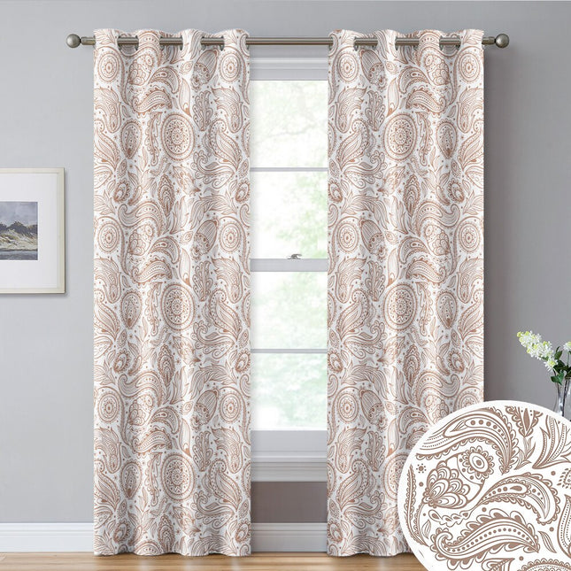 Dekorativ gardin med grått paisleymønster