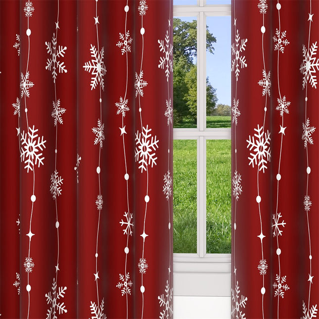 Rød julegardin med snøfnugg