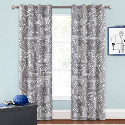 Gardin med kretskortmønster for gutterom