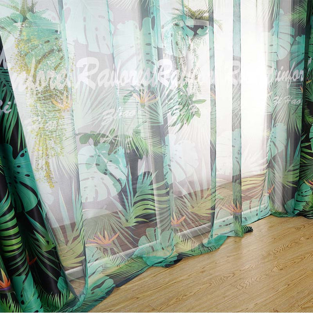 Gardinsett med frodig jungel bladmønster