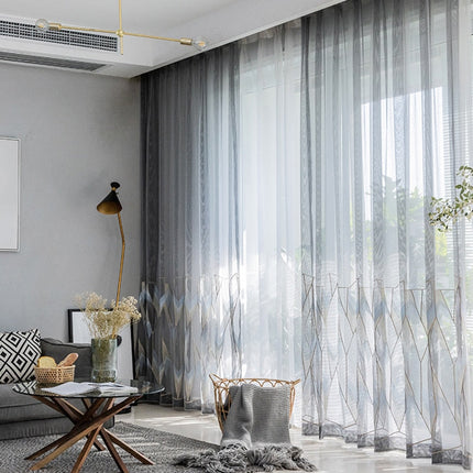 Gjennomsiktig gardin med geometrisk broderi