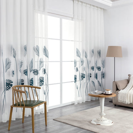 Tynn gardin med monstera bladmønster