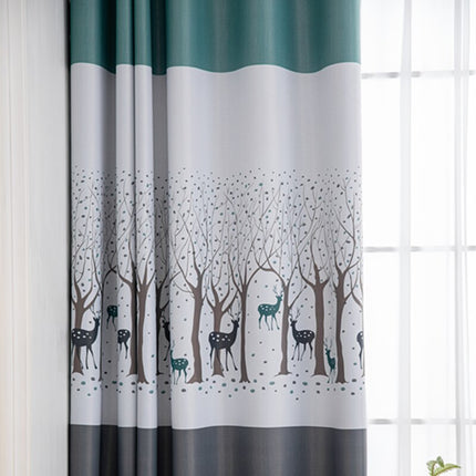 Barneromsgardin med skog og hjort