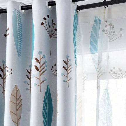 Tynn gardin med blått fjærmotiv