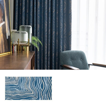 Midnattsblå lystett gardin med tekstur