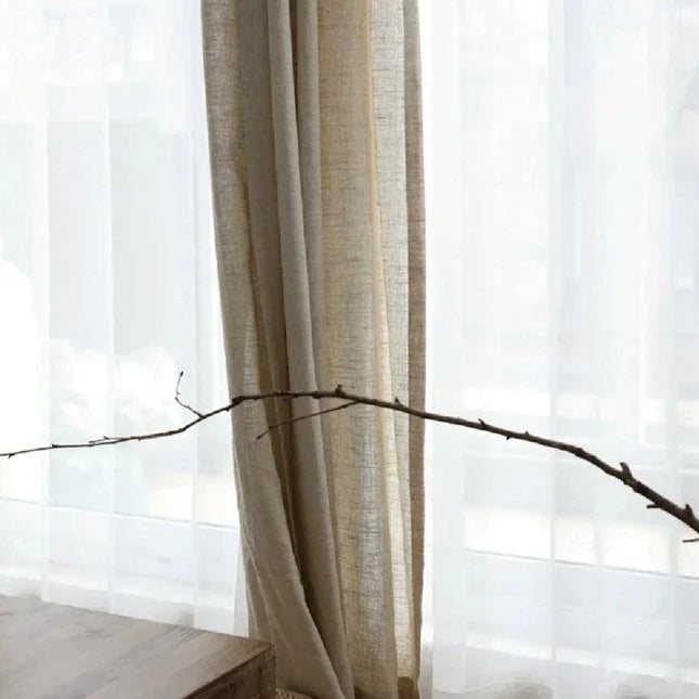 Beige tynn gardin med lin-look