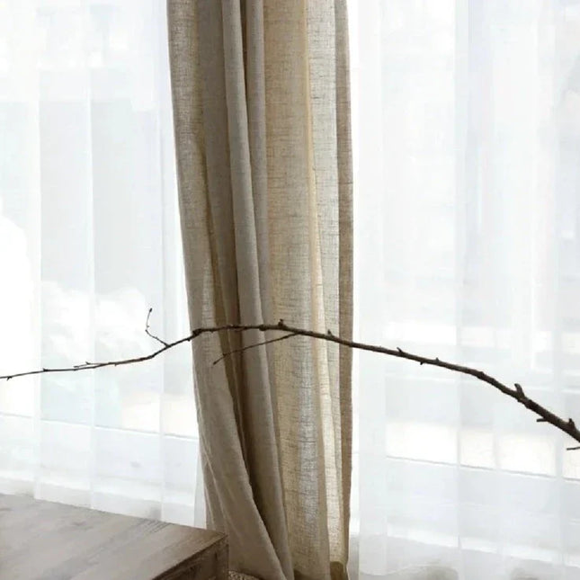 Beige tynn gardin med lin-look