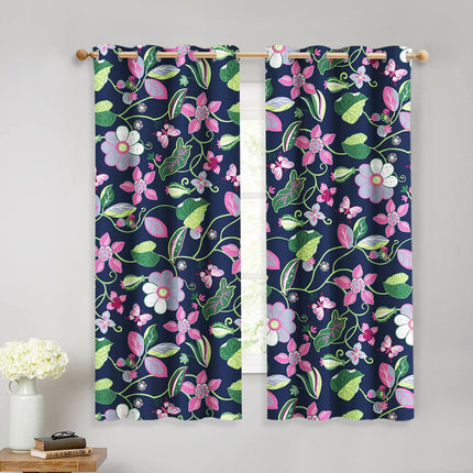 Mørkeblå gardin Odda med blomstermotiv