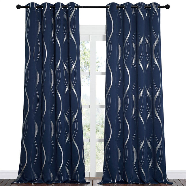Blå lystett gardin med sølvmønster