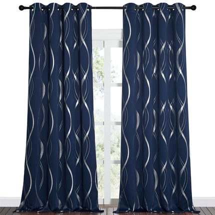 Blå lystett gardin med sølvmønster