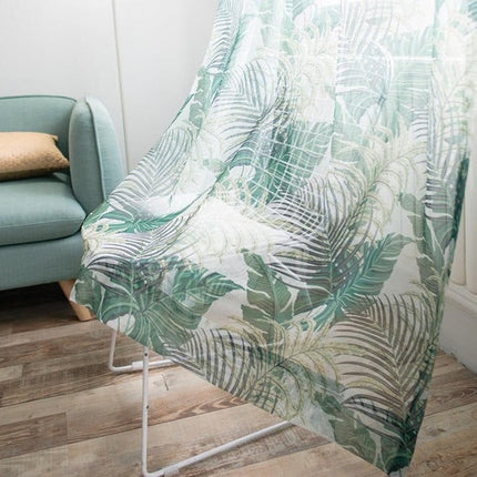 Voile gardin med tropisk bladmønster