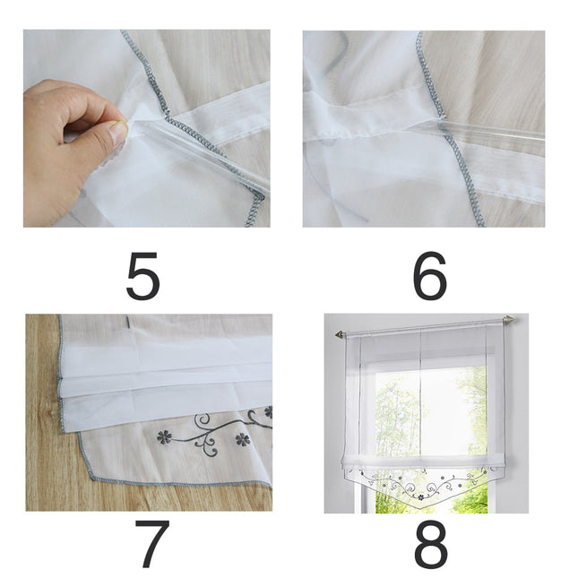 Kjøkken liftgardin med delikat broderi