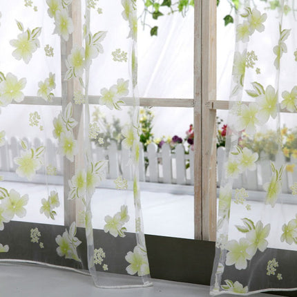 Tynn gardin med lyseblått blomstermotiv