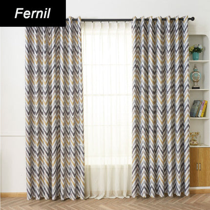 Lystett gardin med sikksakkmønster i oker