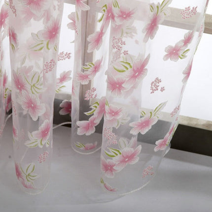 Tynn gardin med lyseblått blomstermotiv