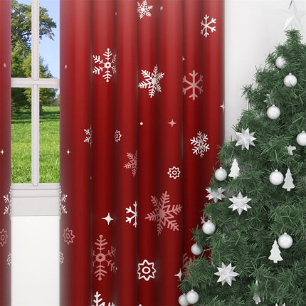 Røde julegardiner med snøfnugg-mønster