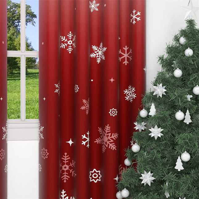 Røde julegardiner med snøfnugg-mønster