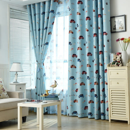 Lystett gardin til barnerom med biler