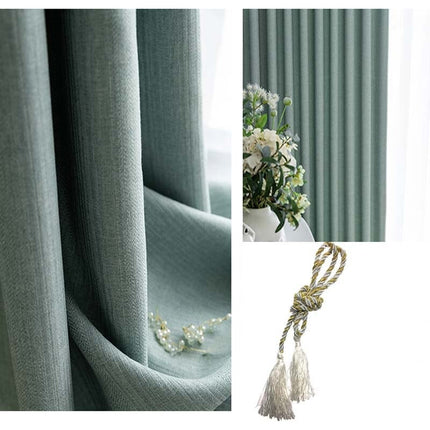 Sjøgrønn lystett gardin med linstruktur