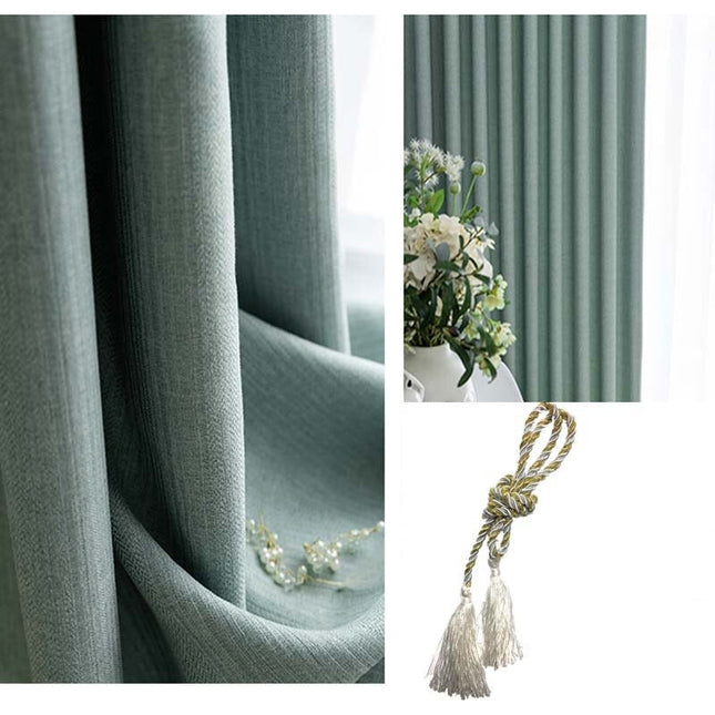 Sjøgrønn lystett gardin med linstruktur